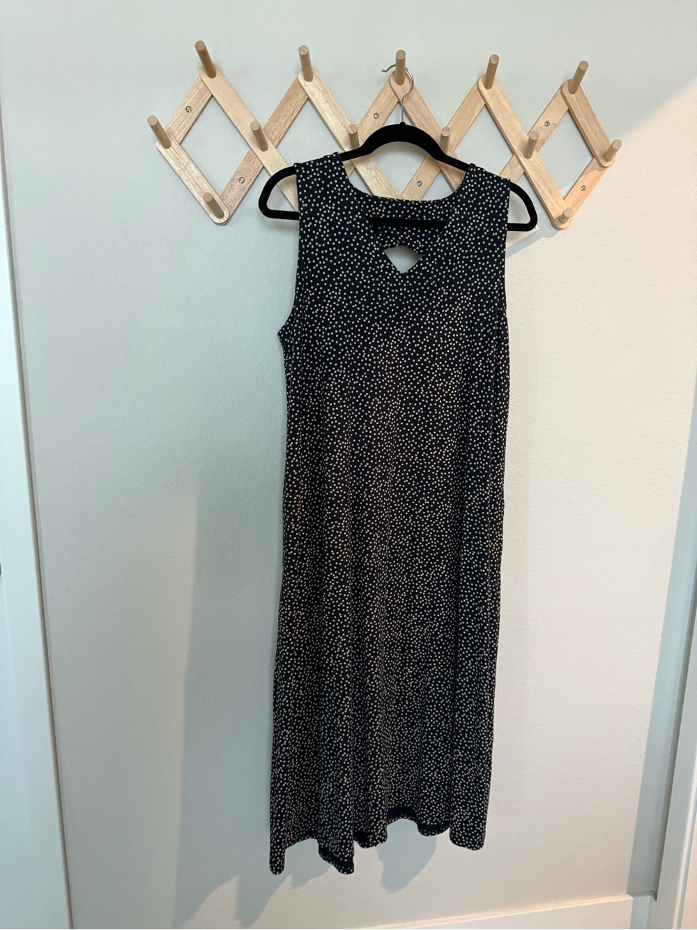 J JILL Sleeveless Navy Polka Dot Midi Dress
